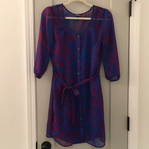 Express Blue & Purple Chiffon Dress w/Tie Waist